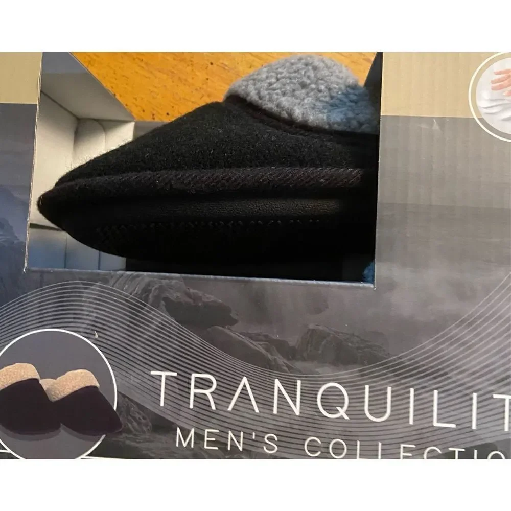 Tranquility Men's Memory Foam Slip-on Slippers Large Size 10-11 Black‎